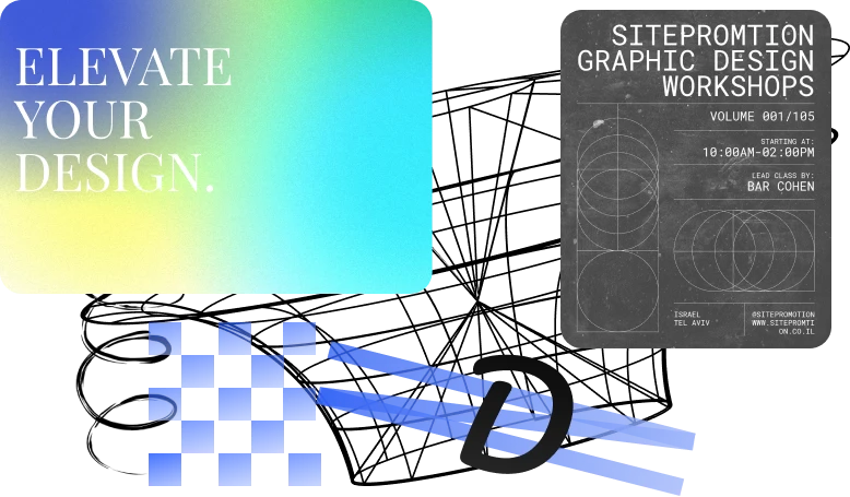 עיצוב גרפי ומיתוג - אילוסטרציה של כלי עיצוב, פלטות צבעים ואלמנטים ויזואליים